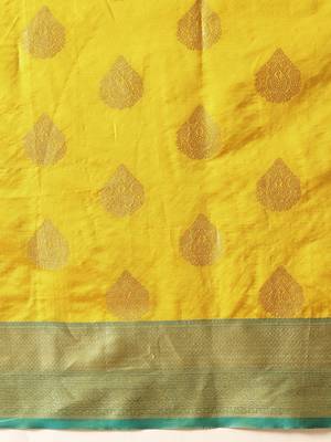 Yellow woven silk blend ethnic saree with blouse piece 5