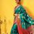 Teal woven silk blend ethnic saree with blouse piece