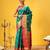 Teal woven silk blend ethnic saree with blouse piece