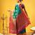 Teal woven silk blend ethnic saree with blouse piece