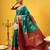 Teal woven silk blend ethnic saree with blouse piece