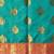 Teal woven silk blend ethnic saree with blouse piece