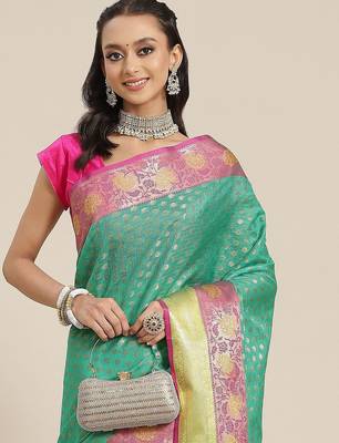Green woven art silk traditional saree with blouse piece 1