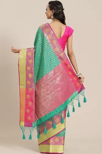 Green woven art silk traditional saree with blouse piece
