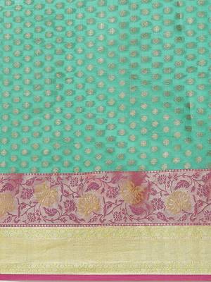 Green woven art silk traditional saree with blouse piece 4