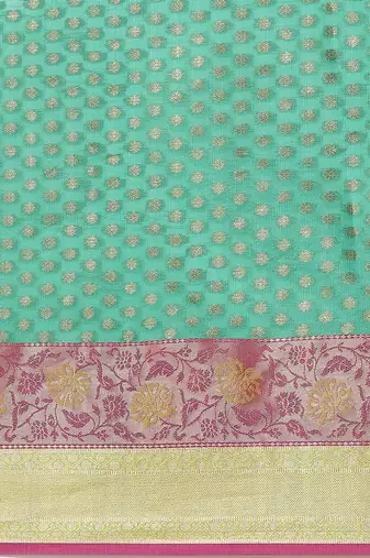 Green woven art silk traditional saree with blouse piece