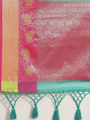 Green woven art silk traditional saree with blouse piece 5