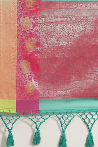 Green woven art silk traditional saree with blouse piece