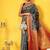 Grey woven silk blend ethnic saree with blouse piece