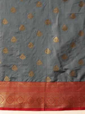 Grey woven silk blend ethnic saree with blouse piece 5