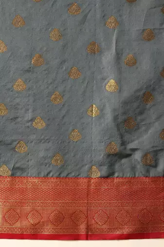 Grey woven silk blend ethnic saree with blouse piece