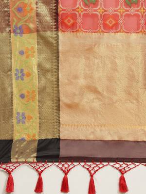 Red woven cotton blend traditional saree with blouse piece 4
