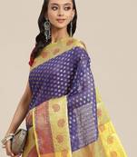 Navy blue woven art silk traditional saree with blouse piece