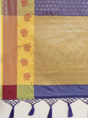 Navy blue woven art silk traditional saree with blouse piece 5