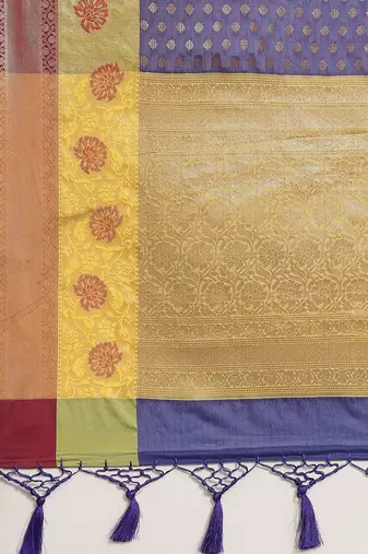 Navy blue woven art silk traditional saree with blouse piece