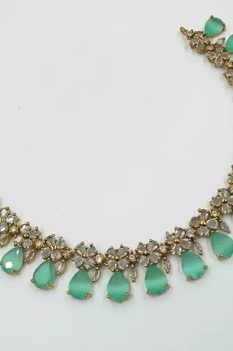 Pista green ad stone & agate stone necklace set with earrings, antique gold plated