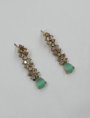 Pista green ad stone & agate stone necklace set with earrings, antique gold plated 4