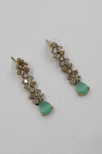 Pista green ad stone & agate stone necklace set with earrings, antique gold plated
