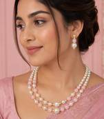 Pink color necklace set with earrings, moti & agate stone, gold plated