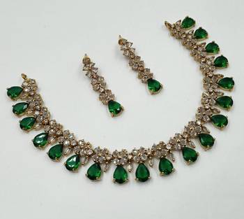 Green ad stone & agate stone necklace set with earrings, antique gold plated 2