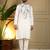 White sequence floral viscose silk kurta pyjama set for men | designer kurta for men