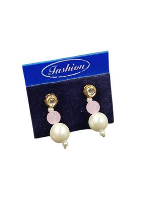 Pink color necklace set with earrings, moti & agate stone, gold plated 4