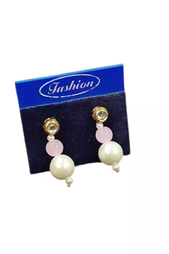 Pink color necklace set with earrings, moti & agate stone, gold plated