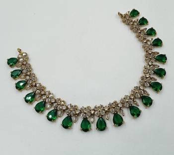 Green ad stone & agate stone necklace set with earrings, antique gold plated 4