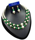 Green color necklace set with earrings, moti & agate stone, gold plated