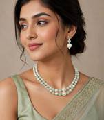Pista color necklace set with earrings, moti & agate stone, gold plated