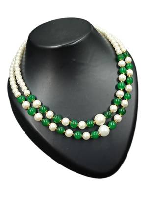 Green color necklace set with earrings, moti & agate stone, gold plated 2