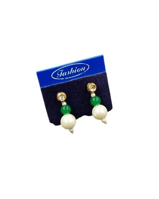 Green color necklace set with earrings, moti & agate stone, gold plated 3