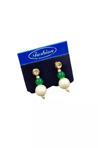 Green color necklace set with earrings, moti & agate stone, gold plated