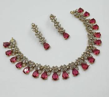 Ruby ad stone & agate stone necklace set with earrings, antique gold plated 2