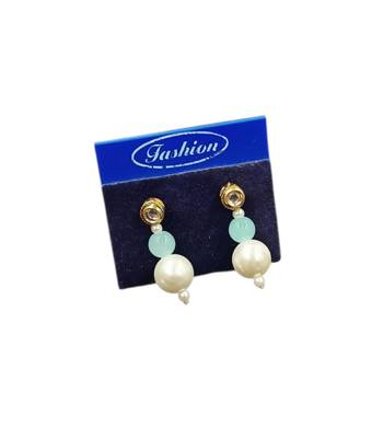 Pista color necklace set with earrings, moti & agate stone, gold plated 3