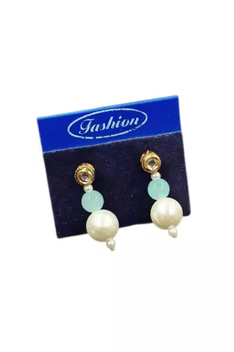 Pista color necklace set with earrings, moti & agate stone, gold plated