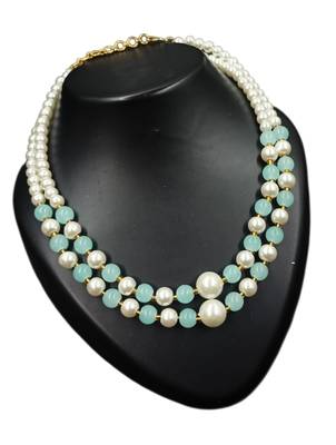 Pista color necklace set with earrings, moti & agate stone, gold plated 4