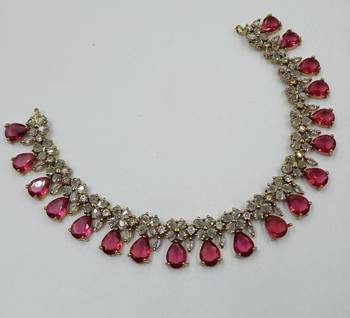 Ruby ad stone & agate stone necklace set with earrings, antique gold plated 4