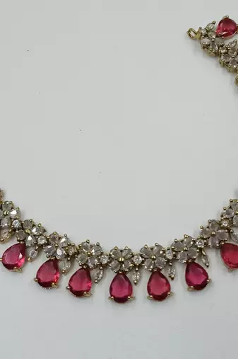 Ruby ad stone & agate stone necklace set with earrings, antique gold plated