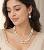 White color necklace set with earrings, moti & agate stone, gold plated
