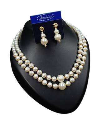 White color necklace set with earrings, moti & agate stone, gold plated 2