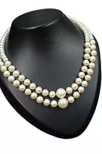 White color necklace set with earrings, moti & agate stone, gold plated