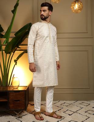 Yellow geometric jacquard silk kurta pyjama set for men | designer kurta for men 3