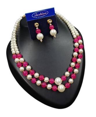 Rani color necklace set with earrings, moti & agate stone, gold plated 2