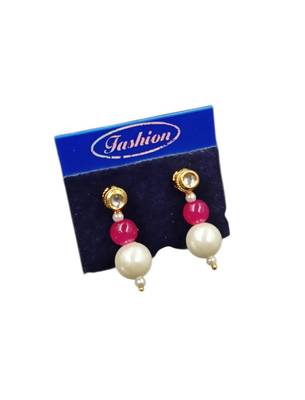 Rani color necklace set with earrings, moti & agate stone, gold plated 3