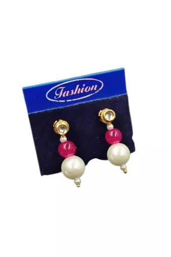 Rani color necklace set with earrings, moti & agate stone, gold plated