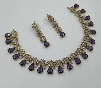 Purple ad stone & agate stone necklace set with earrings, antique gold plated 2