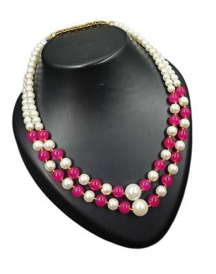 Rani color necklace set with earrings, moti & agate stone, gold plated 4