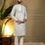 Green geometric jacquard silk kurta pyjama set for men | designer kurta for men