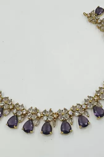 Purple ad stone & agate stone necklace set with earrings, antique gold plated